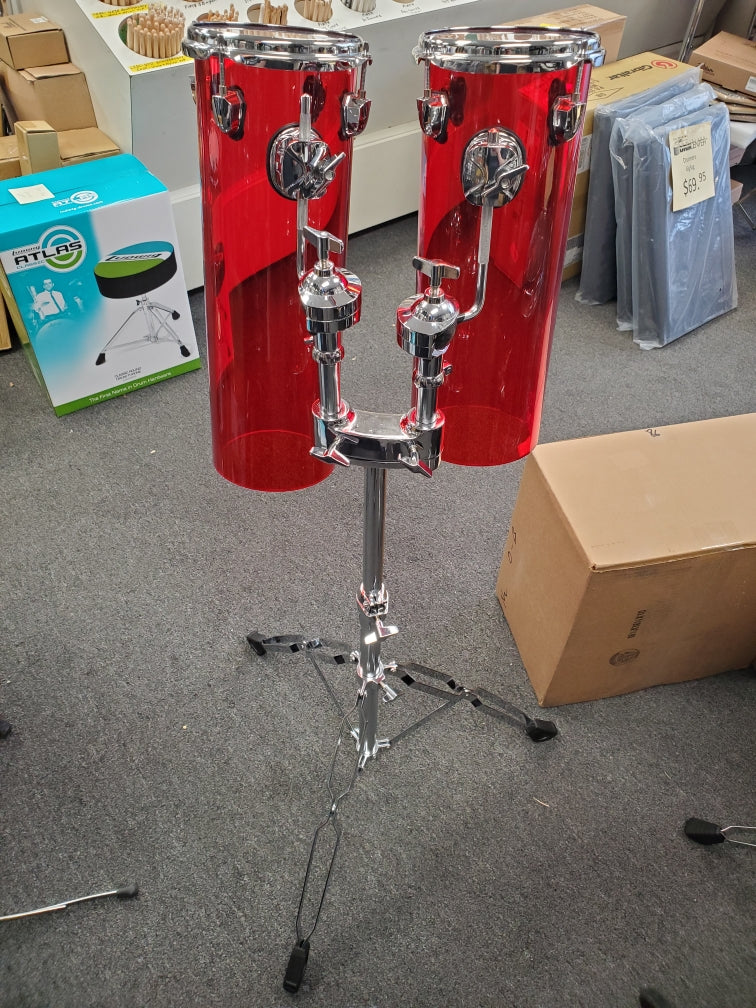 RL Drums 14 and 16 see thru red Octobans with stand