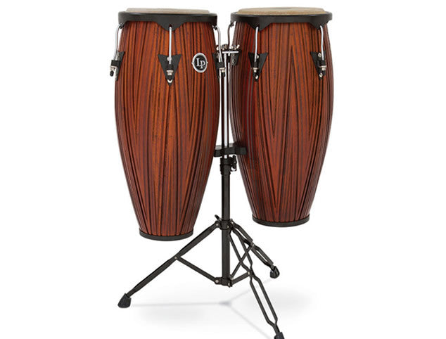 LP646NY Carved Wood Congas with Double Conga Stand